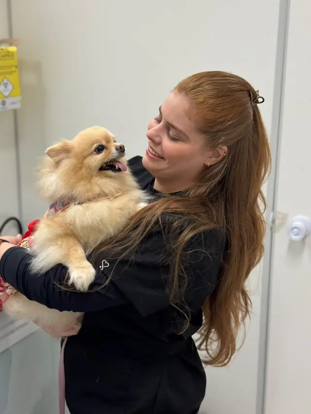 Profissional da LerVet cuidando de um pet com carinho